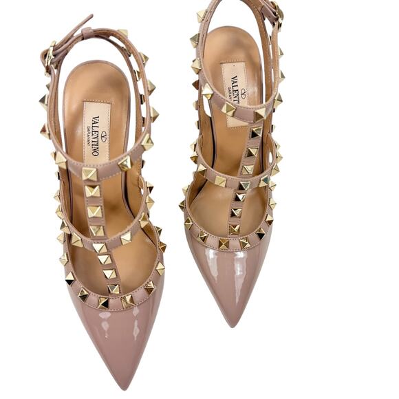 New Valentino Garavani Rockstud Caged Patent Leather Heels Beige Size 36 - Picture 4 of 11